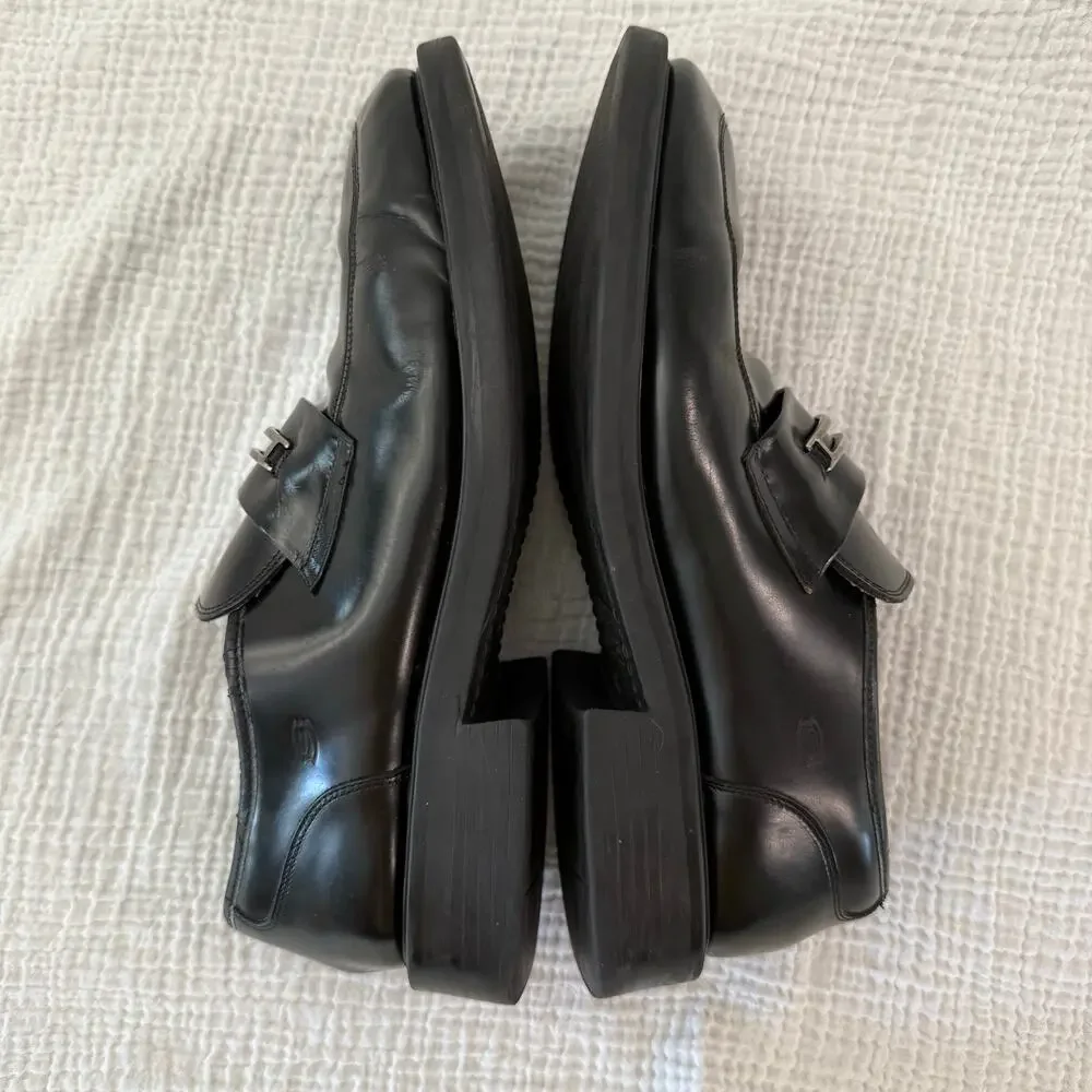 Skechers Slip On Loafer Size 13 Black Leather Silver Metal Rubber Sole